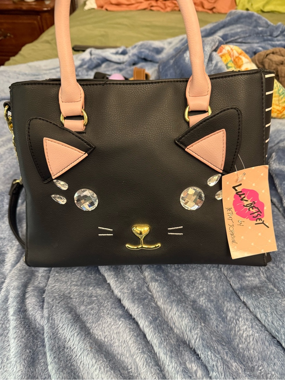 Betsey Johnson Luv Betsey BNWT black cat purse with gemstones